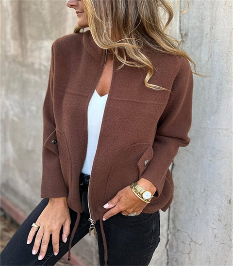 Women's casual woolen lapel tether false pocket blazer m302097