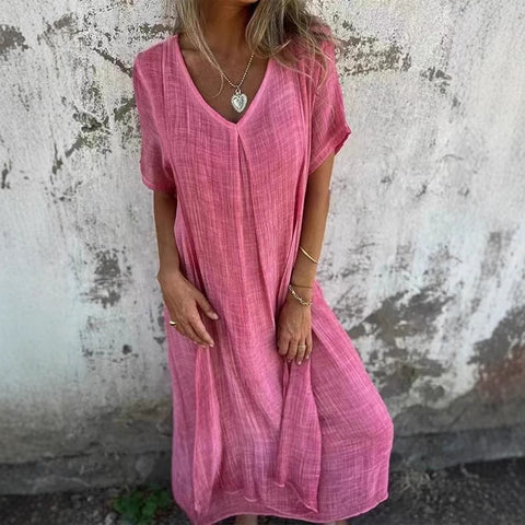 Fashion cotton and linen V-neck semi-formal dress m301062