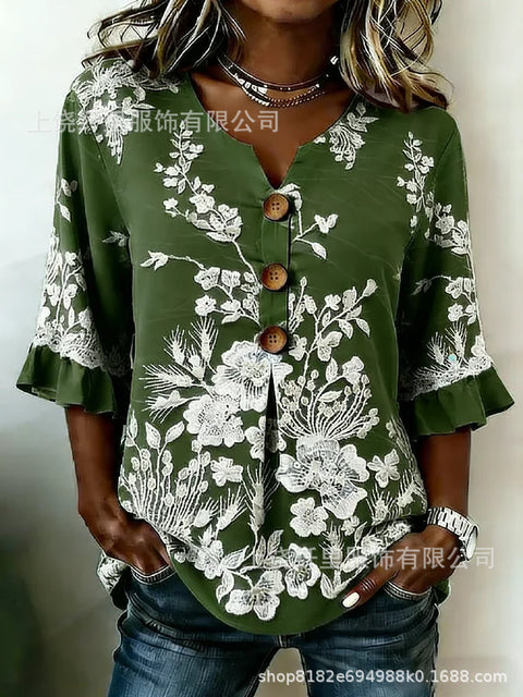 3D digital printing floral pattern women's long-sleeved buckle cardigan top m302703