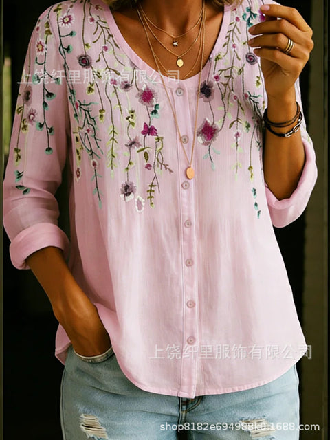 3D digital printing floral pattern women's long-sleeved buckle cardigan top m302703
