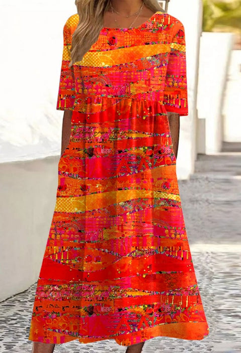 Up and down splicing pocket size printing large wide dress m302623-1