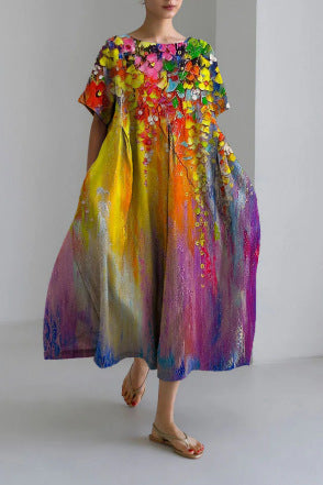 3D imitation cotton pull frame craft women's pendulum dress m301038