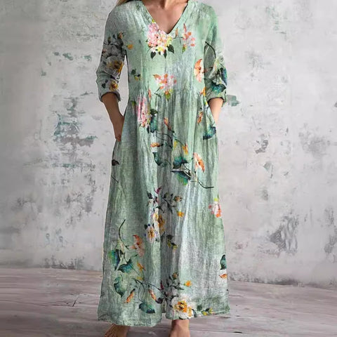 Women's fashion floral print medium and long dress m301039