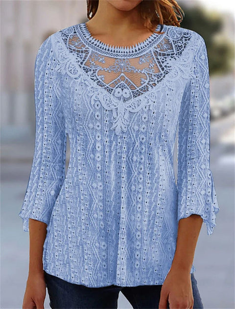 New comfortable and casual hollow perspective lace splicing seven-quarter sleeve m300154