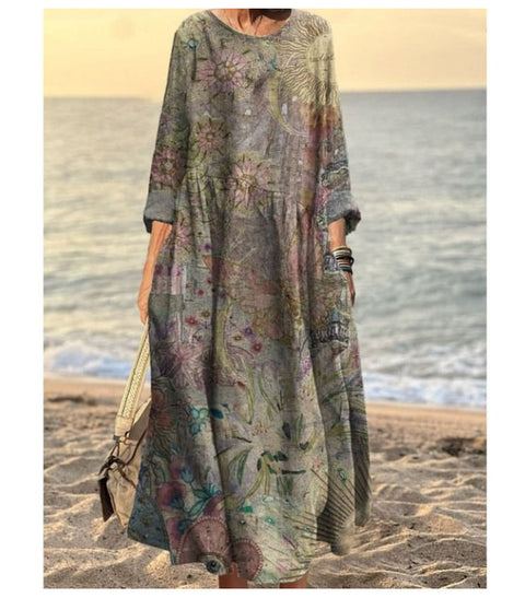 3D printed casual loose dress women m301278