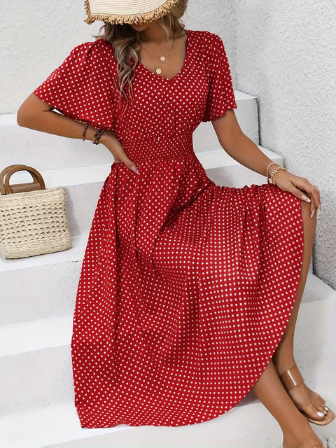Hot Sale V-Neck Polka Dot Pullover Casual Dress m302656