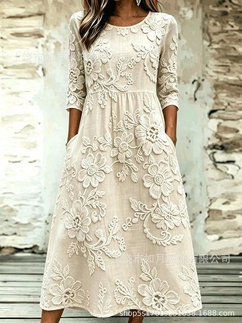 New digital short-sleeved printed women's 7-point sleeve casual dress m303012