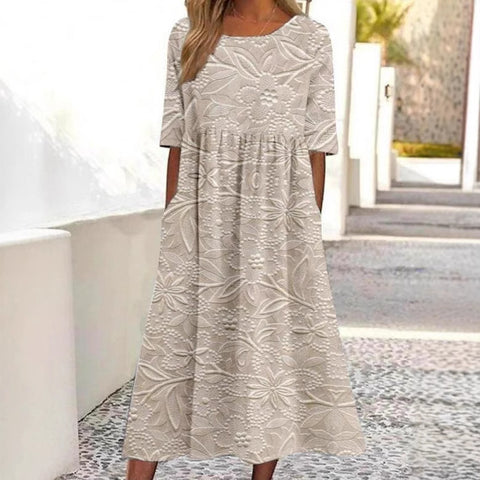 New mid-waist women's casual crew neck 3D printed dress m302528