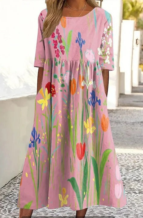 Up and down splicing pocket size printing large wide dress m302623