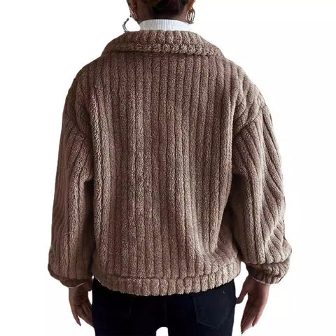 Lapel fleece comfortable casual women's clothing thickened plush jacket m300354