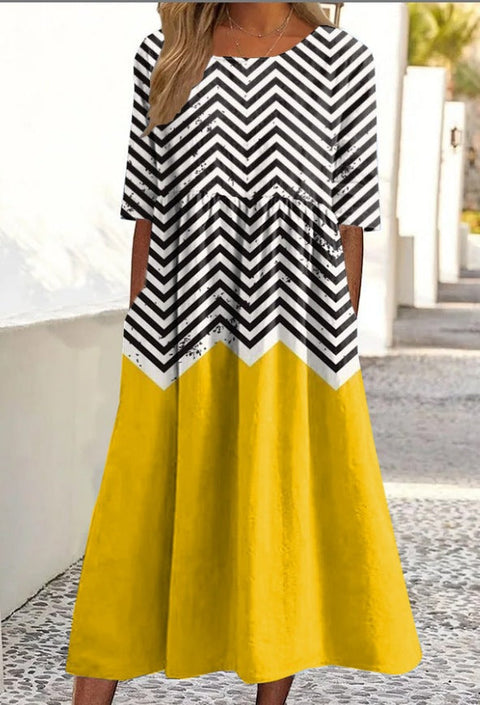 Up and down splicing pocket size printing large wide dress m302623