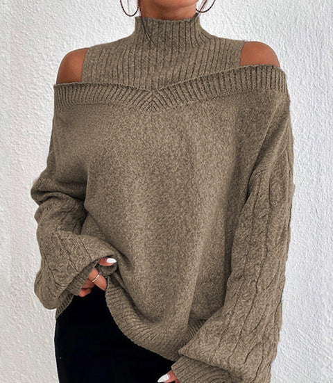 Off-the-shoulder semi-turtleneck sweater loose knitted sweater women's m300502