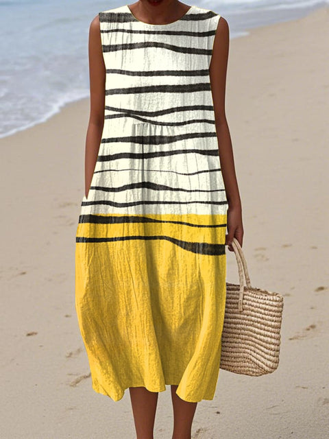 New sleeveless casual printing temperament long dress dress slim fit small fresh m302083