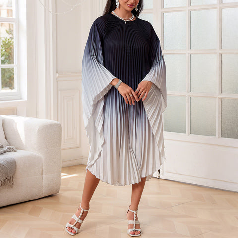 Elegant organ pleated cape long dress dress m301386