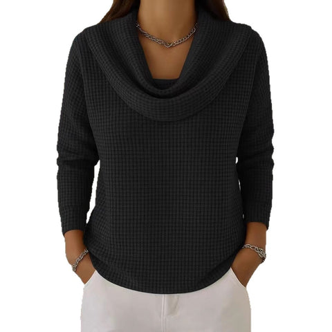 Women's Casual Loose Fashion Solid Color Waffle Long Sleeve Pullover M302338