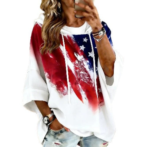 Independence Day 250th Anniversary Printed Loose Hooded T-Shirt m303003