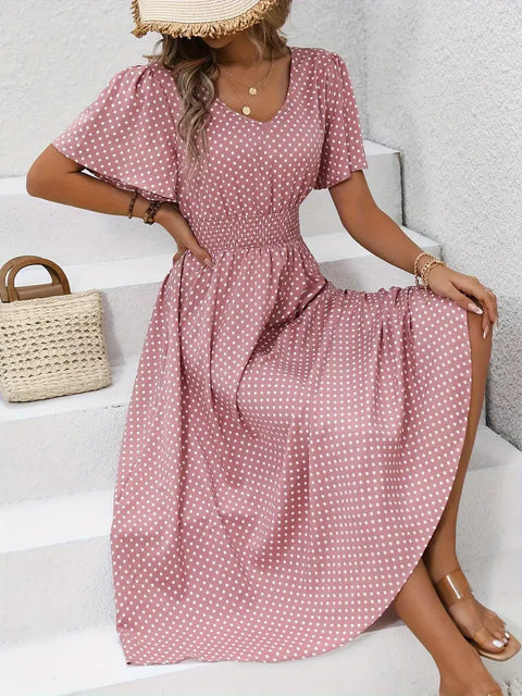 Hot Sale V-Neck Polka Dot Pullover Casual Dress m302656