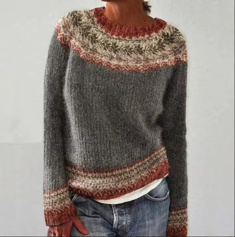 New sweater crew neck color matching loose fashion pullover knitted sweater m300454
