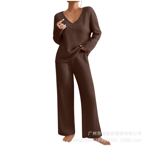 New fashion casual straight-leg pants temperament loose V-neck pit strip knitted cover m301783