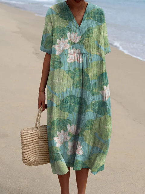 Fashion digital printing large wide V-neck dress m302382