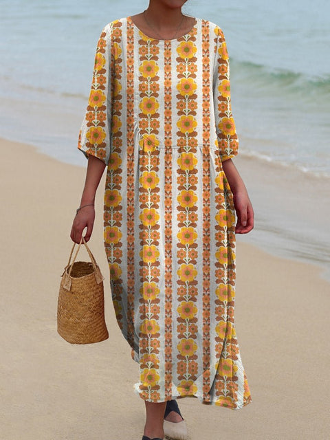 Loose crew neck fashion high-end long-sleeved printed dress m301053