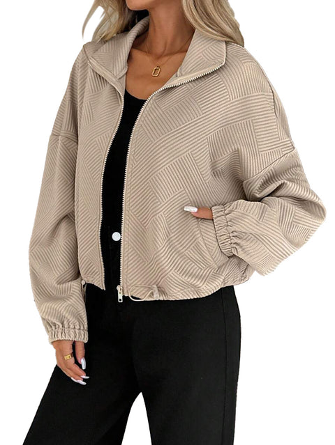 Turtleneck hem drawstring pocket ladies loose baseball jacket m302164