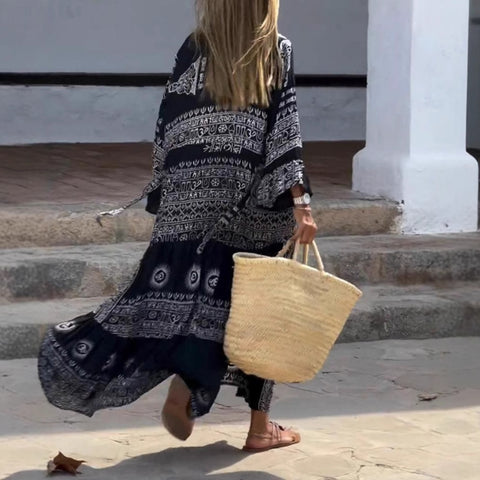 Ethnic print bohemian spring and autumn vacation dress m302012