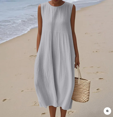 New sleeveless casual printing temperament long dress dress slim fit small fresh m302083