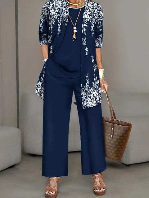Pink three-piece casual suit women's cardigan wide-leg pants m302761