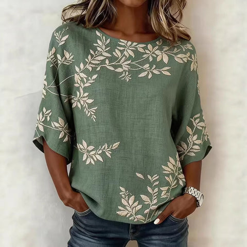 Printed round neck seven-quarter sleeve women's shirt m302615