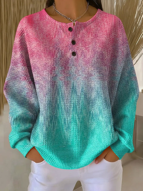3D digital printing loose casual waffle stand-up collar long sleeve m303065