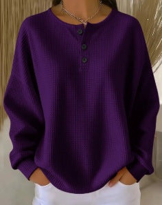 3D digital printing loose casual waffle stand-up collar long sleeve m303065
