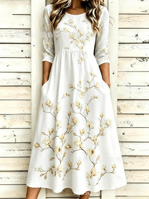 New digital short-sleeved printed women's 7-point sleeve casual dress m303012