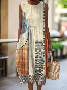 New sleeveless casual printing temperament long dress dress slim fit small fresh casual dress m301521