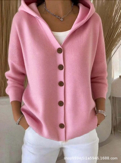 New black button hooded cardigan women's pure leisure fashion sweater jacket women's Christmas m302115