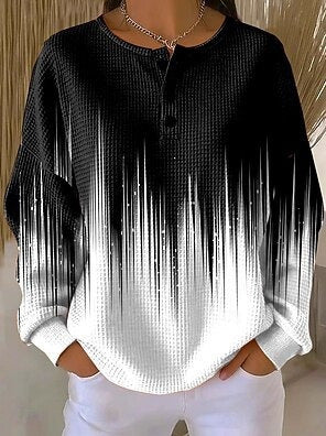 3D digital printing loose casual waffle stand-up collar long sleeve m303065