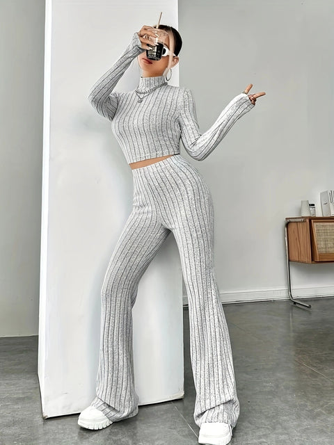 New knitted long-sleeved suit loose high-waisted trousers two-piece set m301781