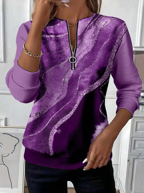 3D printed long-sleeved half-open zipper sweater for women m303052