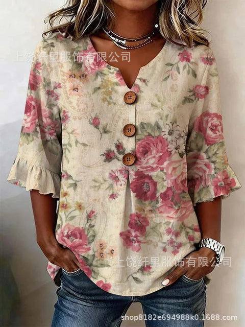 3D digital printing floral pattern women's long-sleeved buckle cardigan top m302703