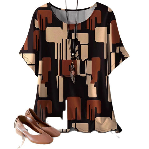 Women's new loose 3D printing round neck casual large size pullover women's clothing m301285