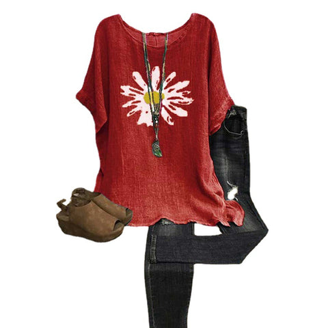 Loose Crew Neck Printed Pullover Medium Sleeve Women's T-Shirt m300917