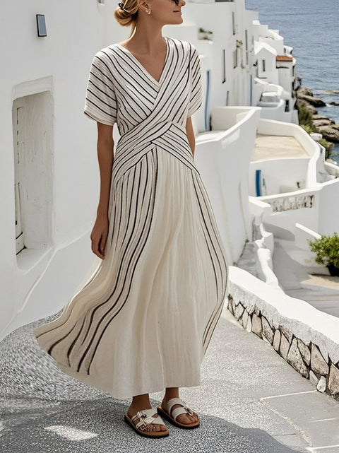 Ladies loose striped print dress m301924