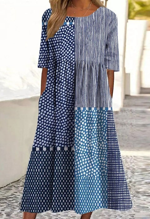 Up and down splicing pocket size printing big wide dress m301712