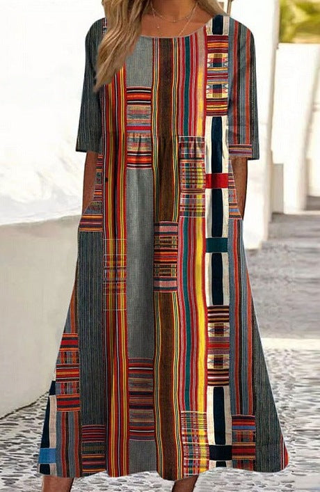 Up and down splicing pocket size printing large wide dress m302623