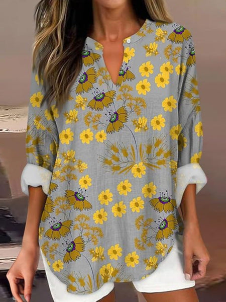 Floral 3D digital printing women's fashion crew neck loose shirt top m301357