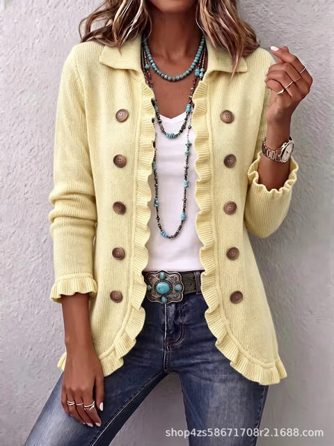 Women's fashion long-sleeved ruffle leaf open button cardigan FF303384 05