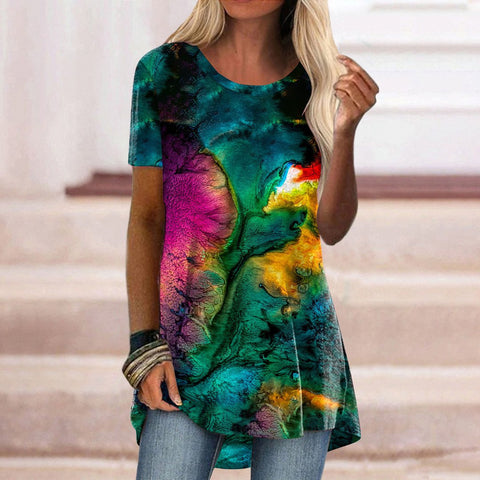 Popular round neck casual ethnic style retro printed short-sleeved T-shirt m301756