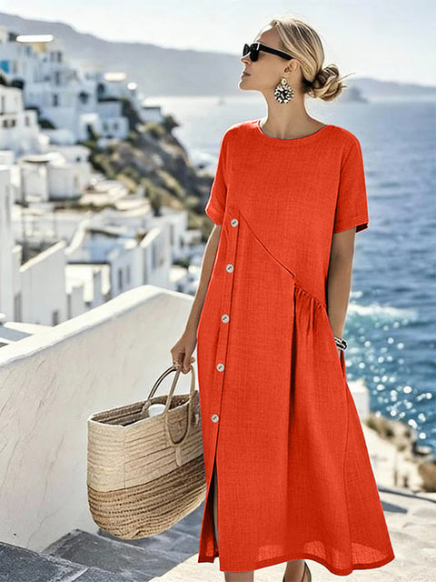 Casual button-down pocket mid-length dress m302438
