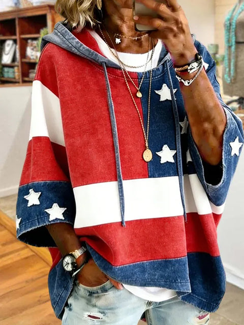 Independence Day 250th Anniversary Printed Loose Hooded T-Shirt m302995