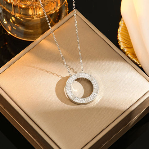 Single ring large cake titanium steel necklace M5010674